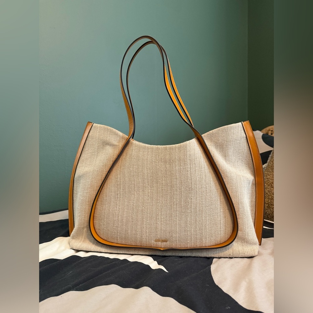 Cult Gaia Giselle Leather-Trimmed Woven Cotton-Blend Tote